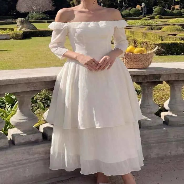 Off-shoulder layered midi dress — primary view
