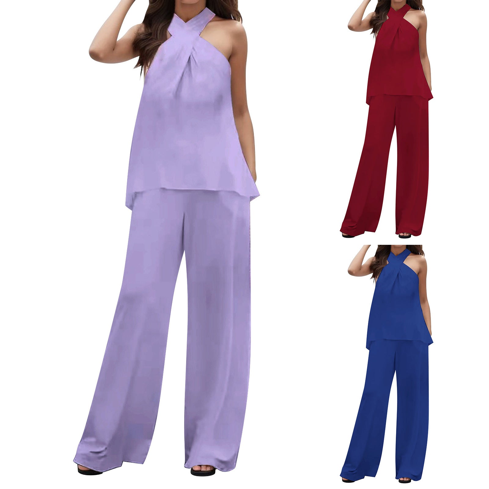 Women’s Halter Top & Wide-Leg Pants Set, close-up product view