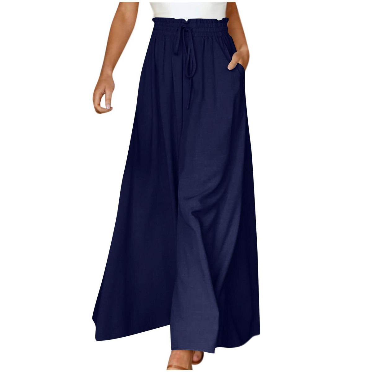 High-waisted wide-leg dress pants in navy, product image