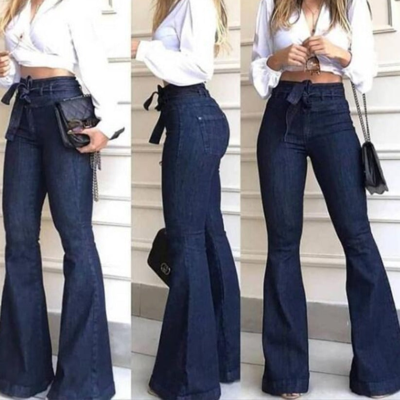 Women's high-waist lace-up flared jeans