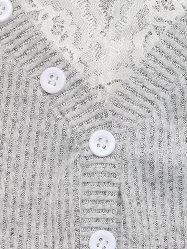Ribbed lace-trim henley t-shirt — additional view 7