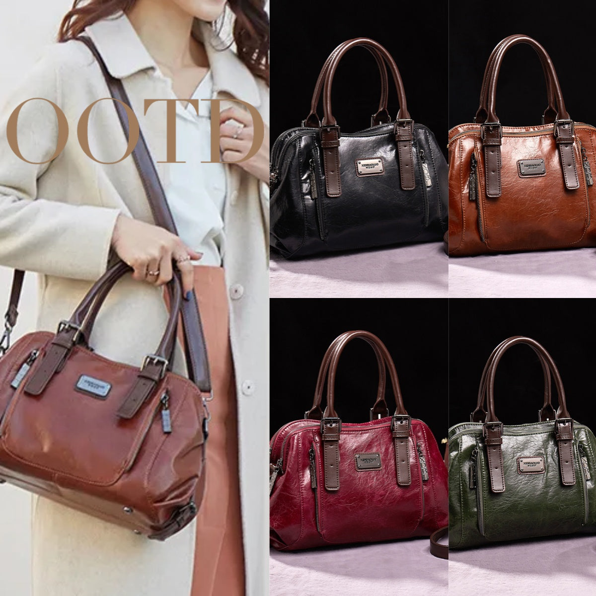 Women's PU Leather Crossbody Bag – Splicing Shoulder Tote, shown in a clear product image