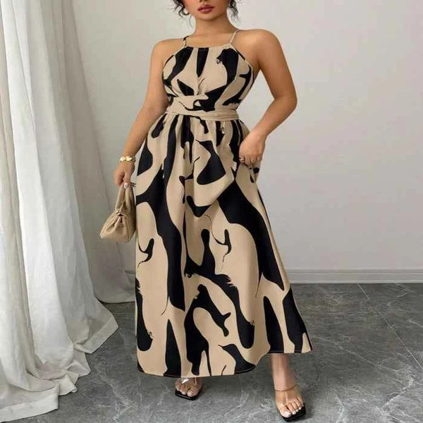 Abstract print halter neck maxi dress — primary view