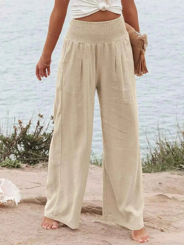Smocked High Waisted Wide Leg Pants for Effortless Style and Comfort-Bottom-Splashis-Splashis