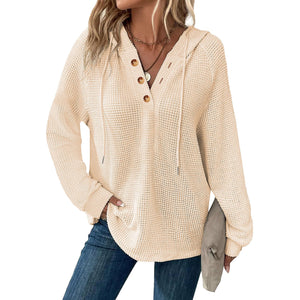 Apricot waffle-weave loose-fit hooded top for women