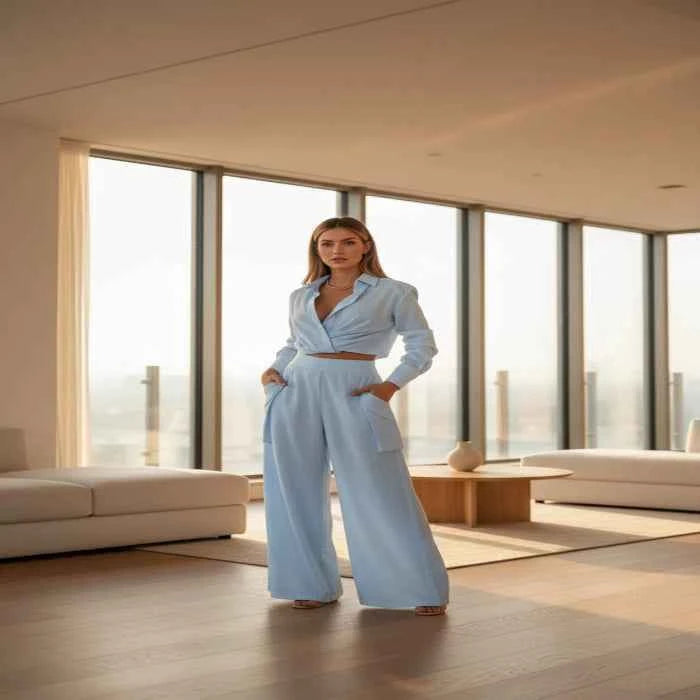 Two-piece pants and shirt set — primary view