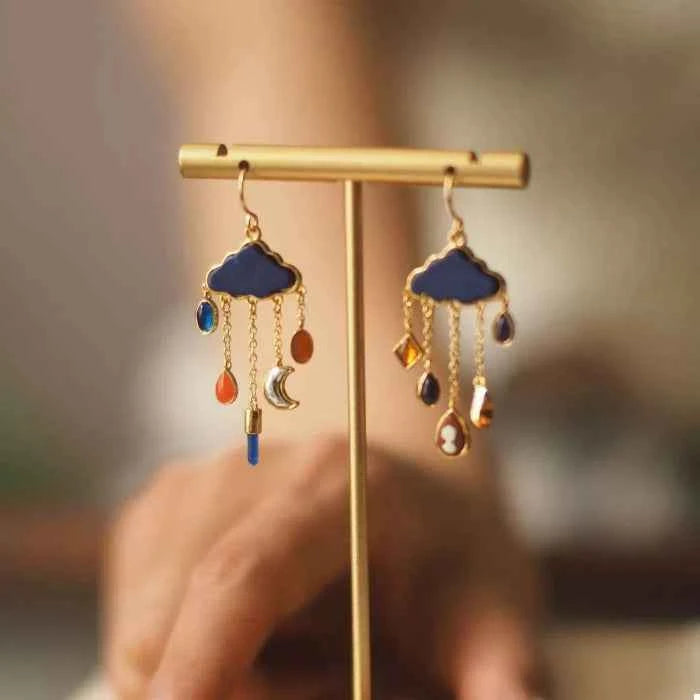 Cloud dangle earrings with colorful charms — additional view 2
