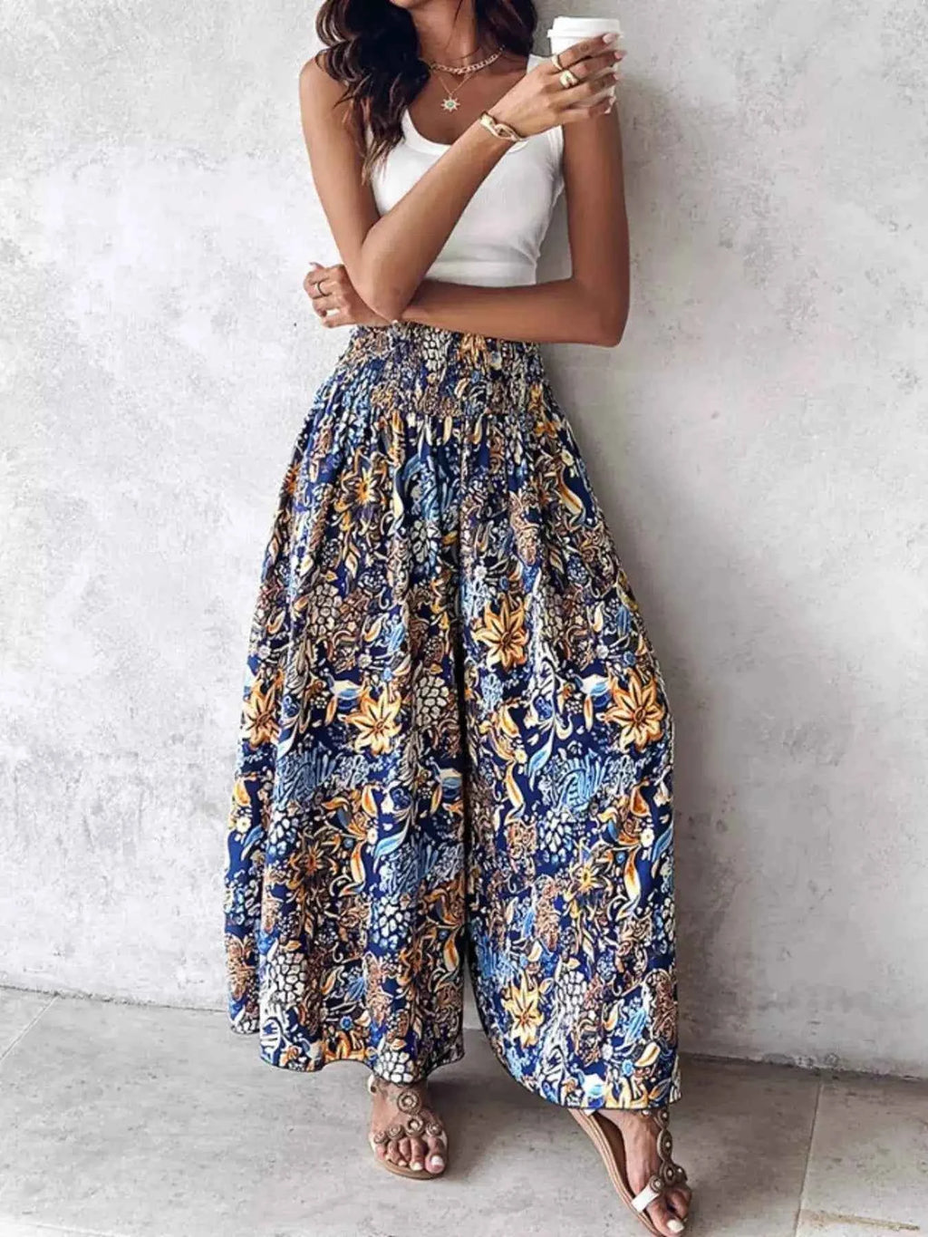 Printed Wide-Leg Pants for Effortless Style and Comfort-Bottom-Splashis-Splashis
