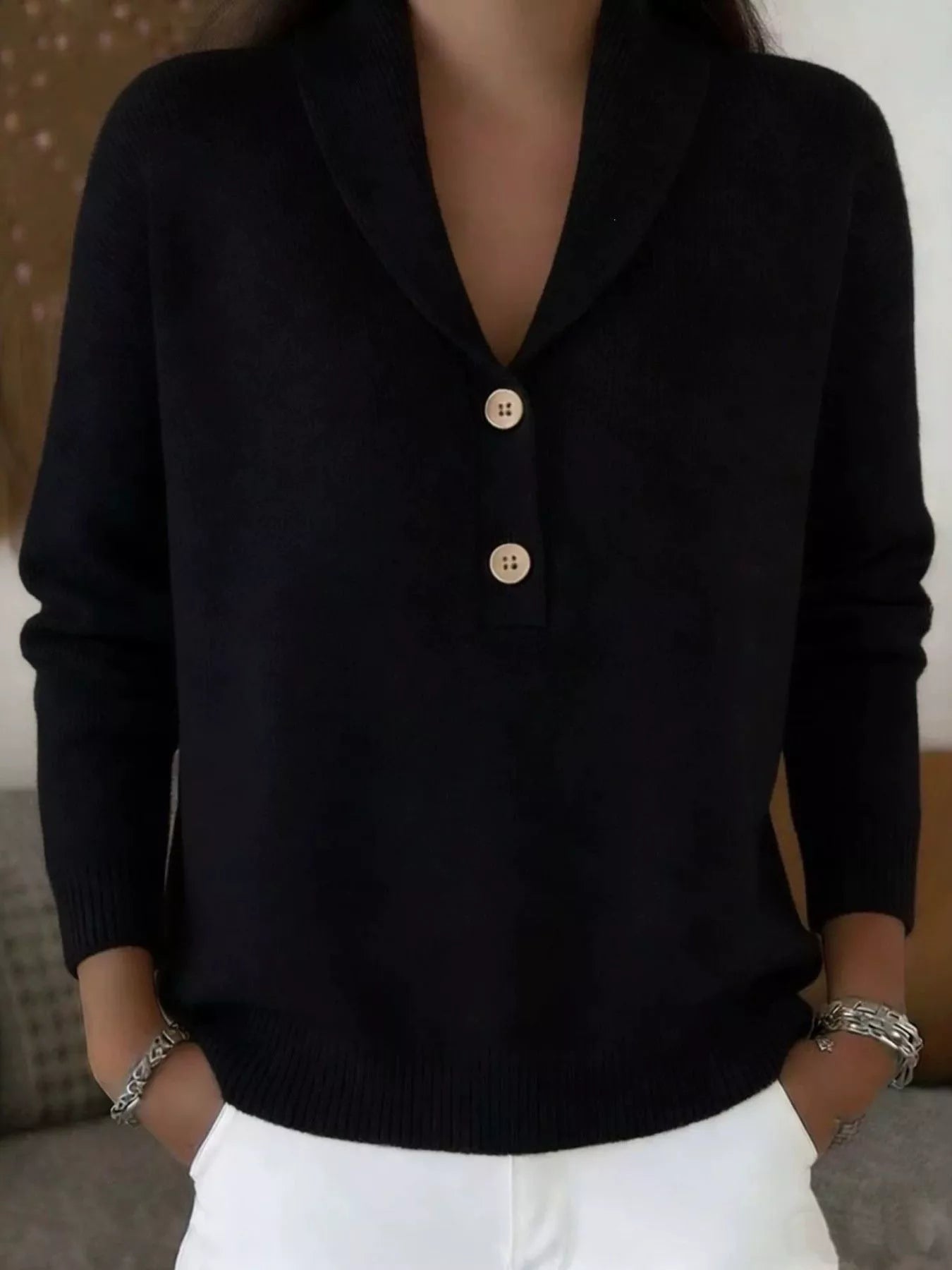 Full Size Button Detail Long Sleeve Sweater view 4