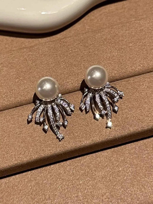 Zircon and pearl earrings in silver-plated alloy — additional view 3