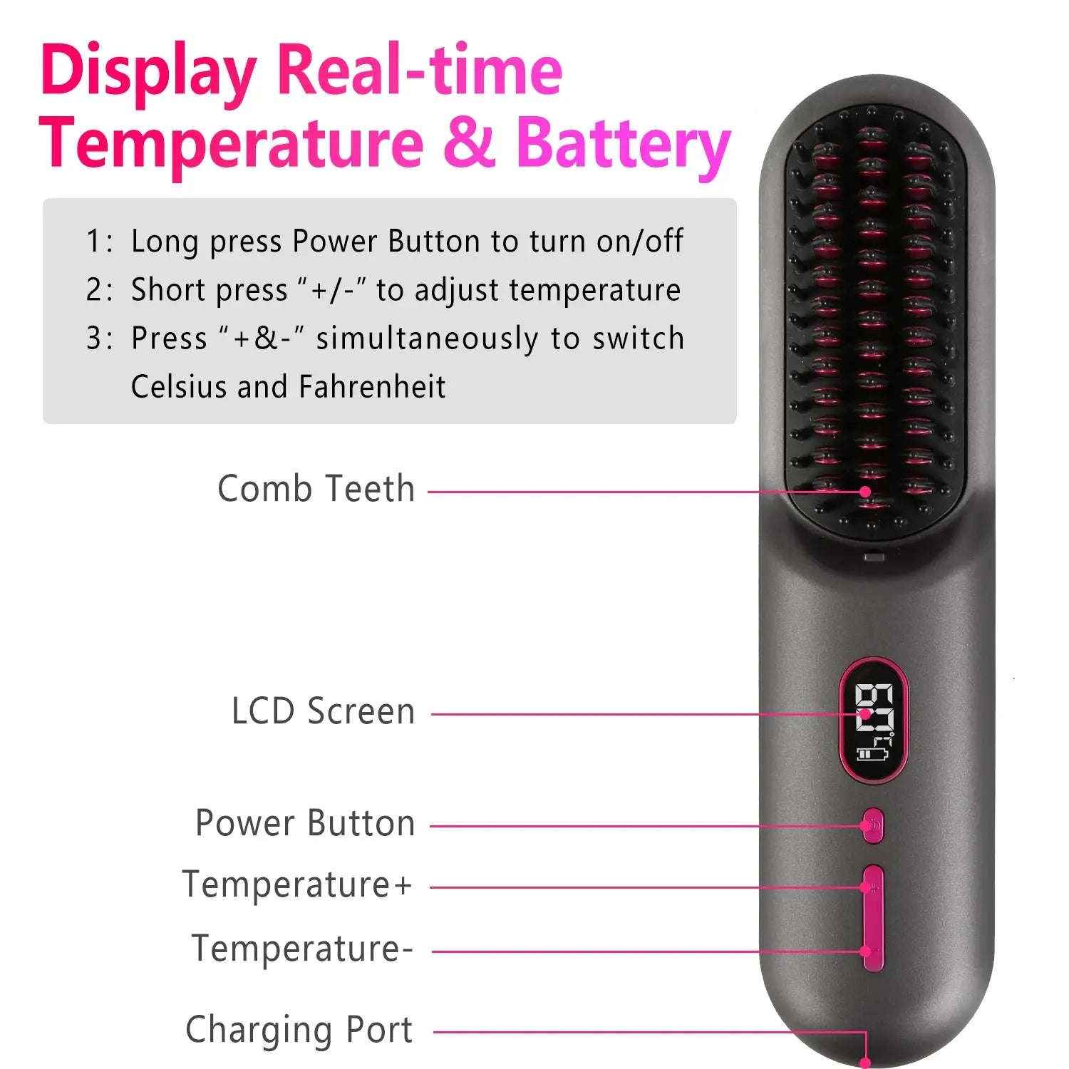 Cordless hair straightener brush — additional view 9
