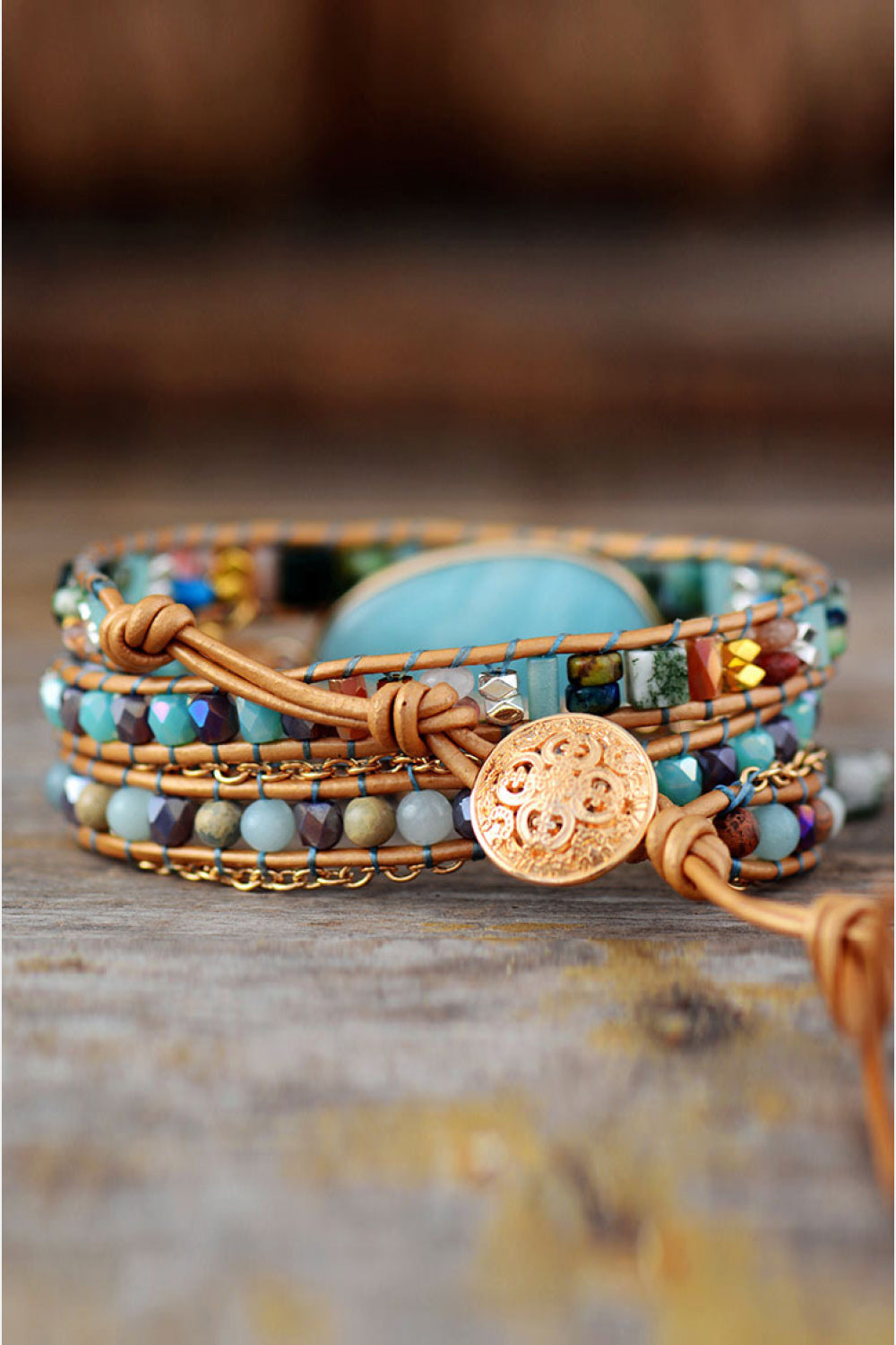 Triple Layer Natural Stone Bracelet, side product view