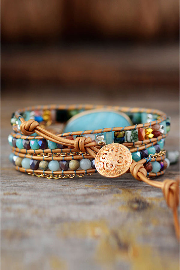 Triple layer natural stone beaded bracelet — additional view 4
