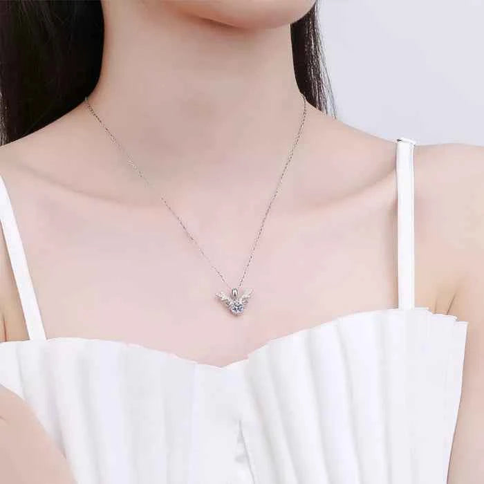 Cubic zirconia antler pendant necklace in silver-plated alloy — primary view