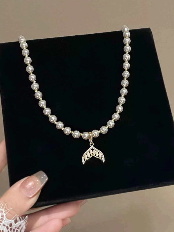 Mermaid tail pendant necklace with pearl and zircon — additional view 5
