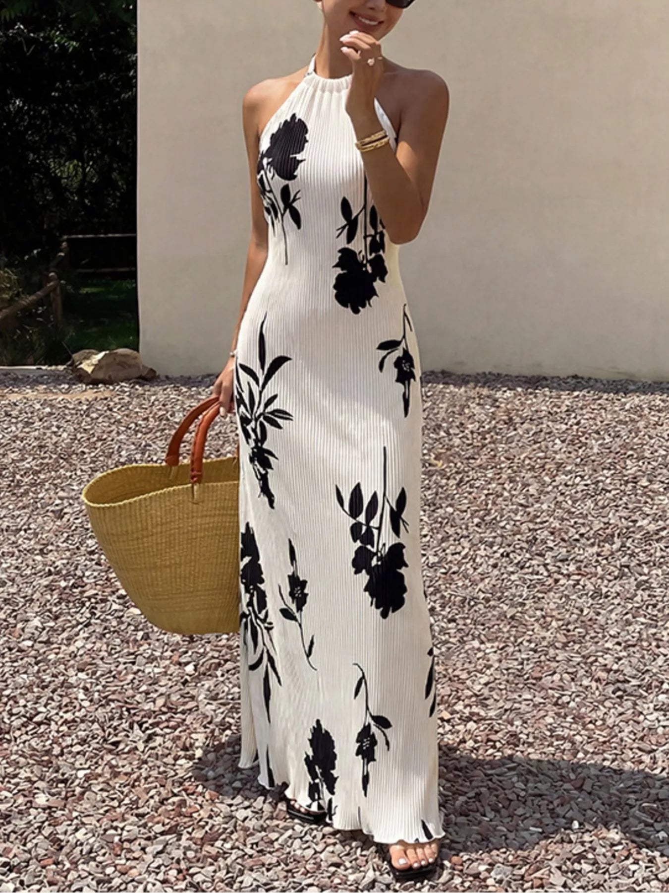 Floral Print Halter Neck Maxi Dress 副图