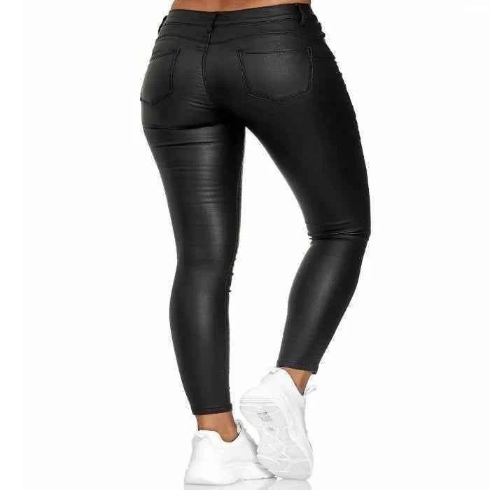High-Waisted Faux Leather Skinny Pants Immagine secondaria del prodotto