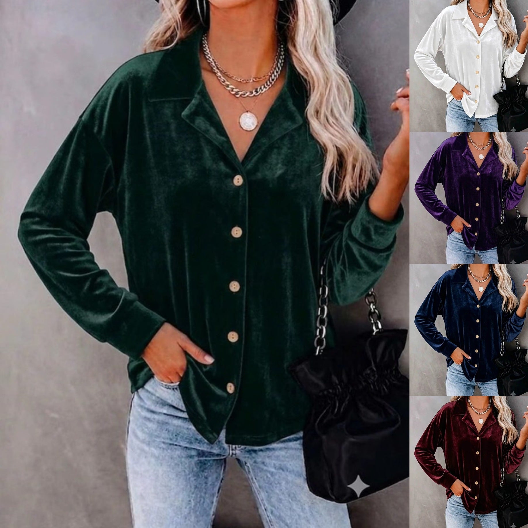Main product photo of Button Up Velvet Long Sleeve Shirt, Women’s Shirt, button up velvet long sleeve shirt, everyday style
