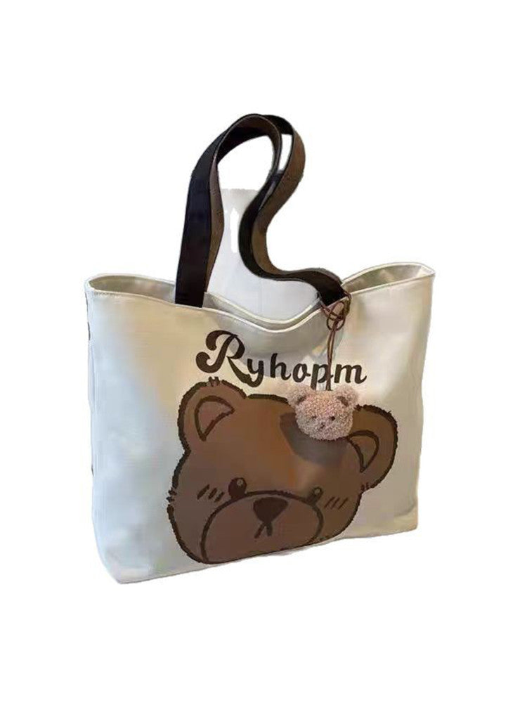 Bear print tote bag canvas texture close-up