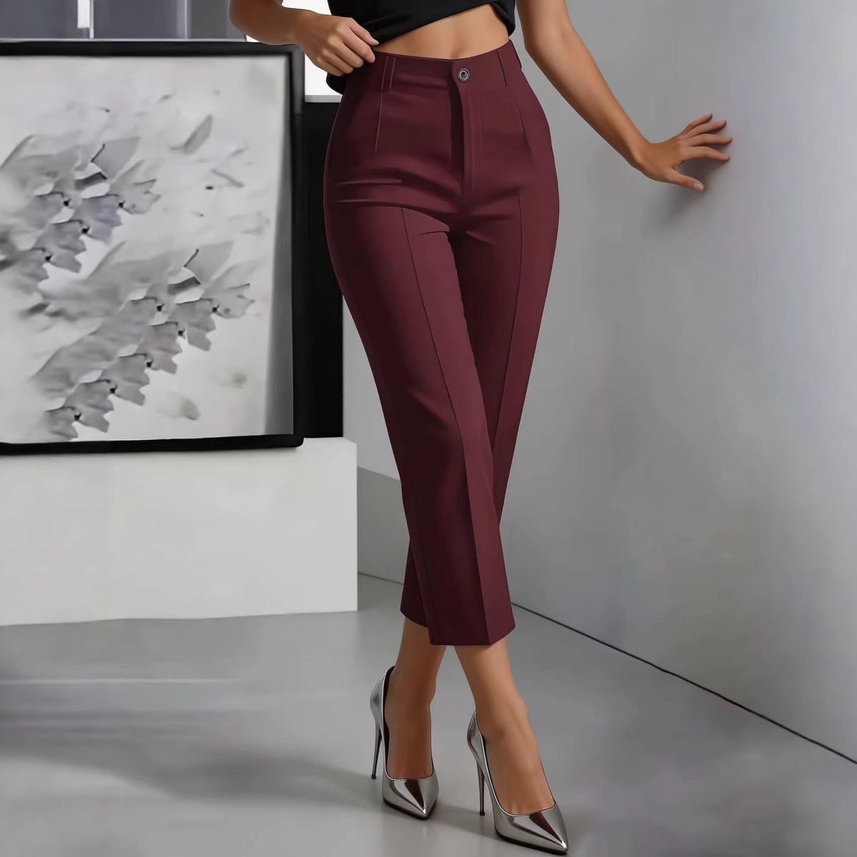 High-waisted drapey straight-leg pants product image