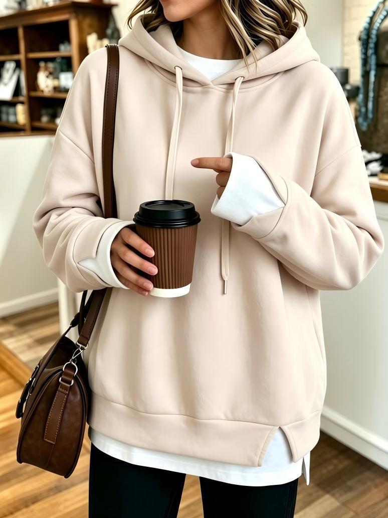Apricot layered-look hooded sweatshirt for women