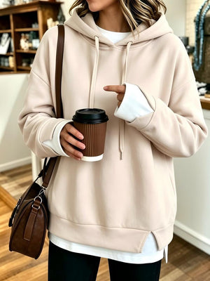Apricot layered-look hooded sweatshirt for women