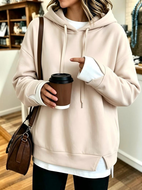 Apricot layered-look hooded sweatshirt for women