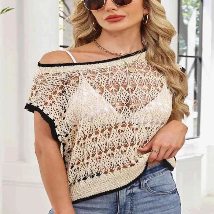 Round neck crochet knit cover-up — primary view