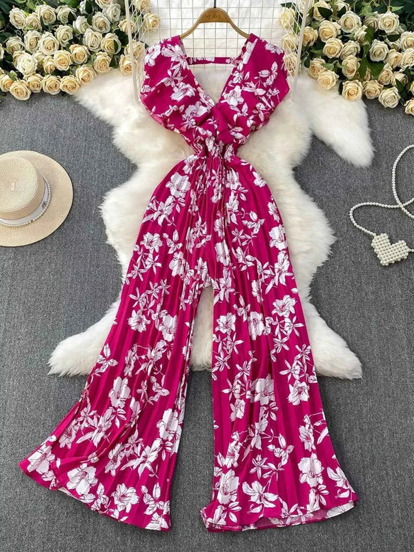 Floral print wide leg pleated jumpsuit — additional view 8