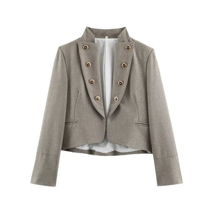 Sand double-breasted two-tone lapel blazer for women