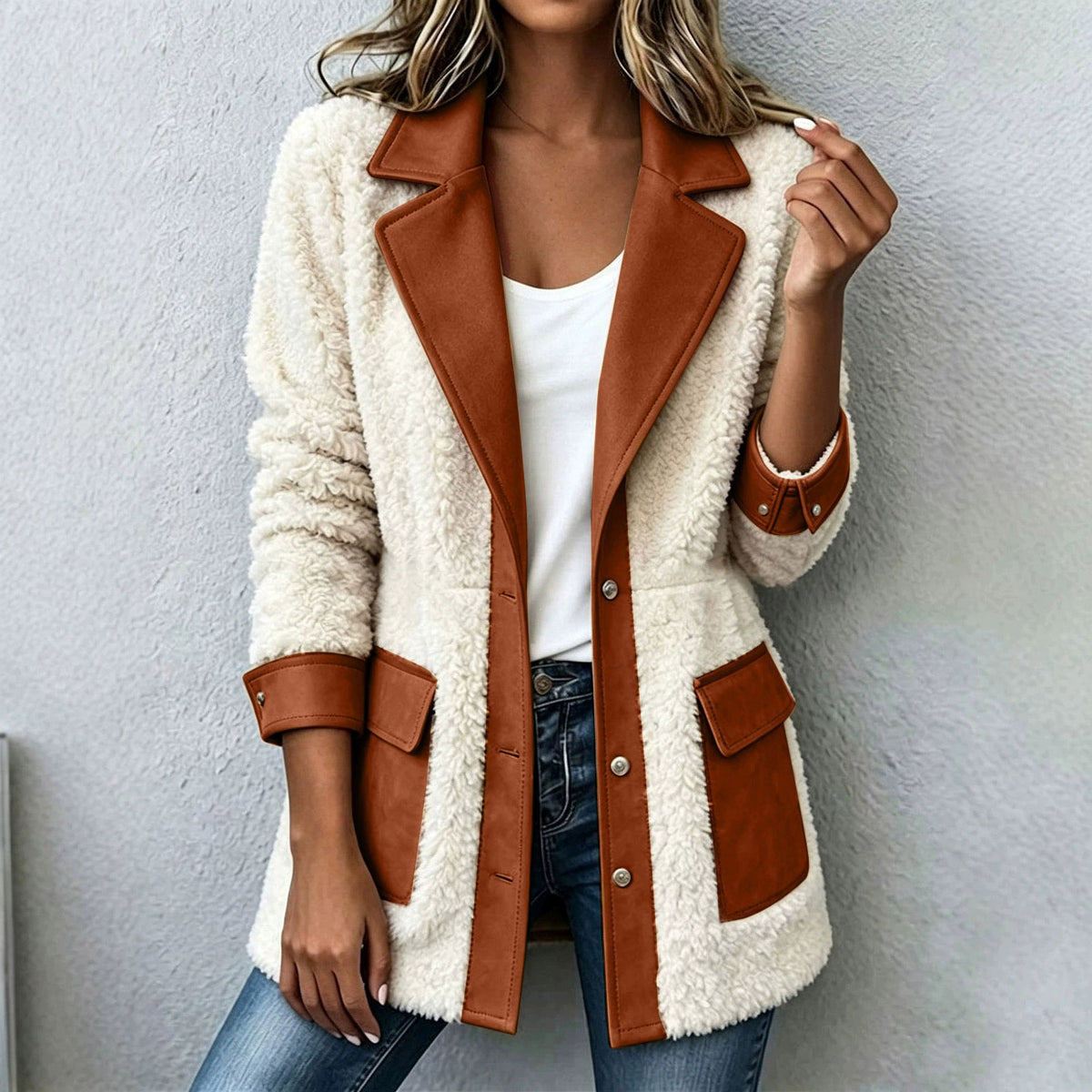 Patchwork denim-look cardigan jacket for women, image 7