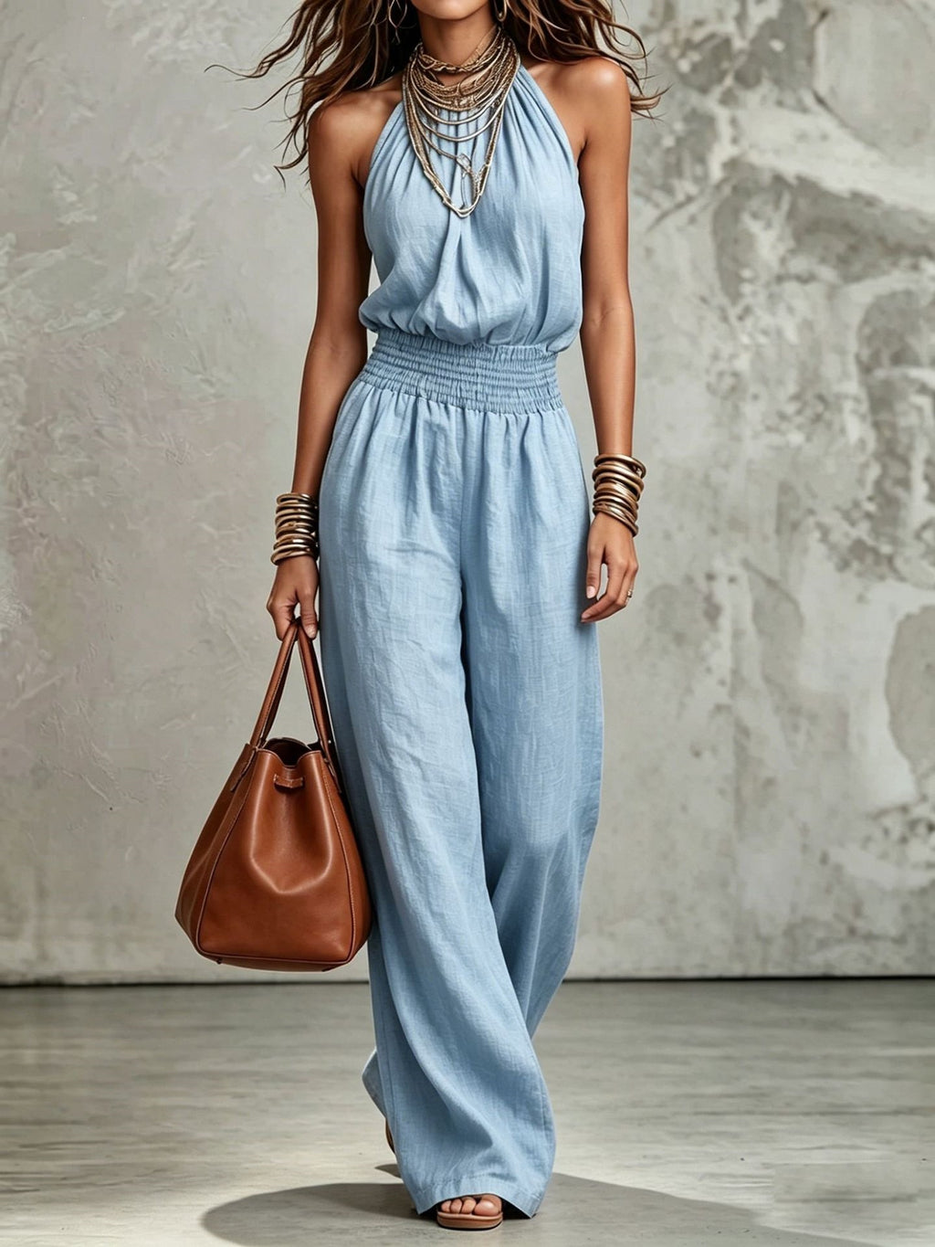 Backless lace-up halter jumpsuit product image