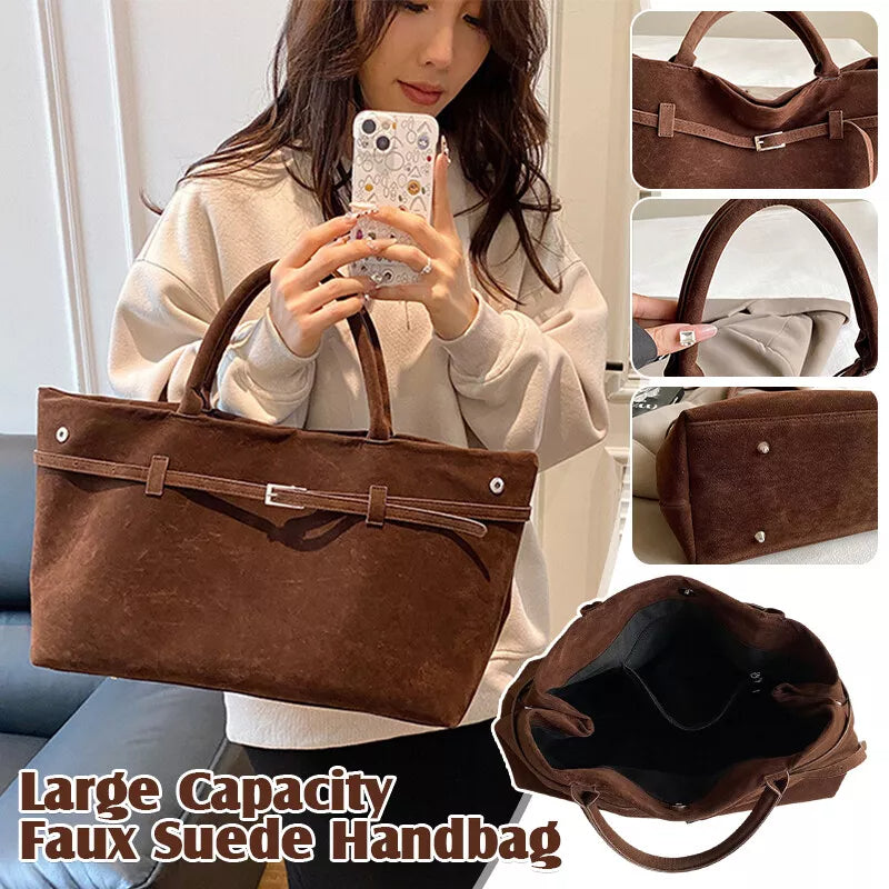Faux Suede Tote Bag for Women – Large Capacity Shoulder Handbag, front product view