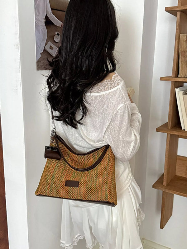 Product detail photo of Woven Straw Crossbody Bag, Handbag, yellow, woven straw crossbody bag, everyday style