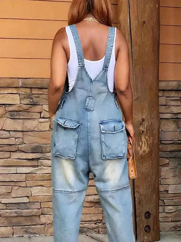 Plus size denim overalls with pockets — additional view 8