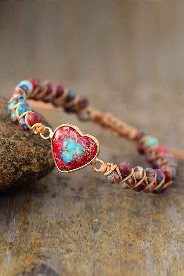 Handmade heart stone beaded bracelet — additional view 2