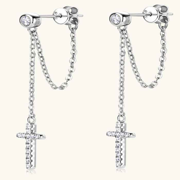 Cross Earrings with Cubic Zirconia (Silver-Plated) Immagine secondaria del prodotto