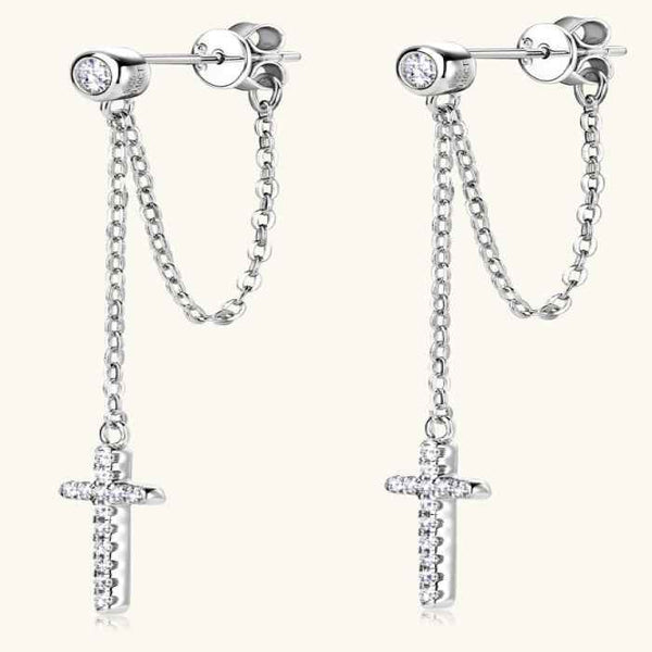 Cubic zirconia cross earrings in silver-plated alloy — additional view 2