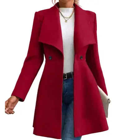 Women's Slim-Fit Long Wool-Blend Coat with Lapel Collar for Winter product image