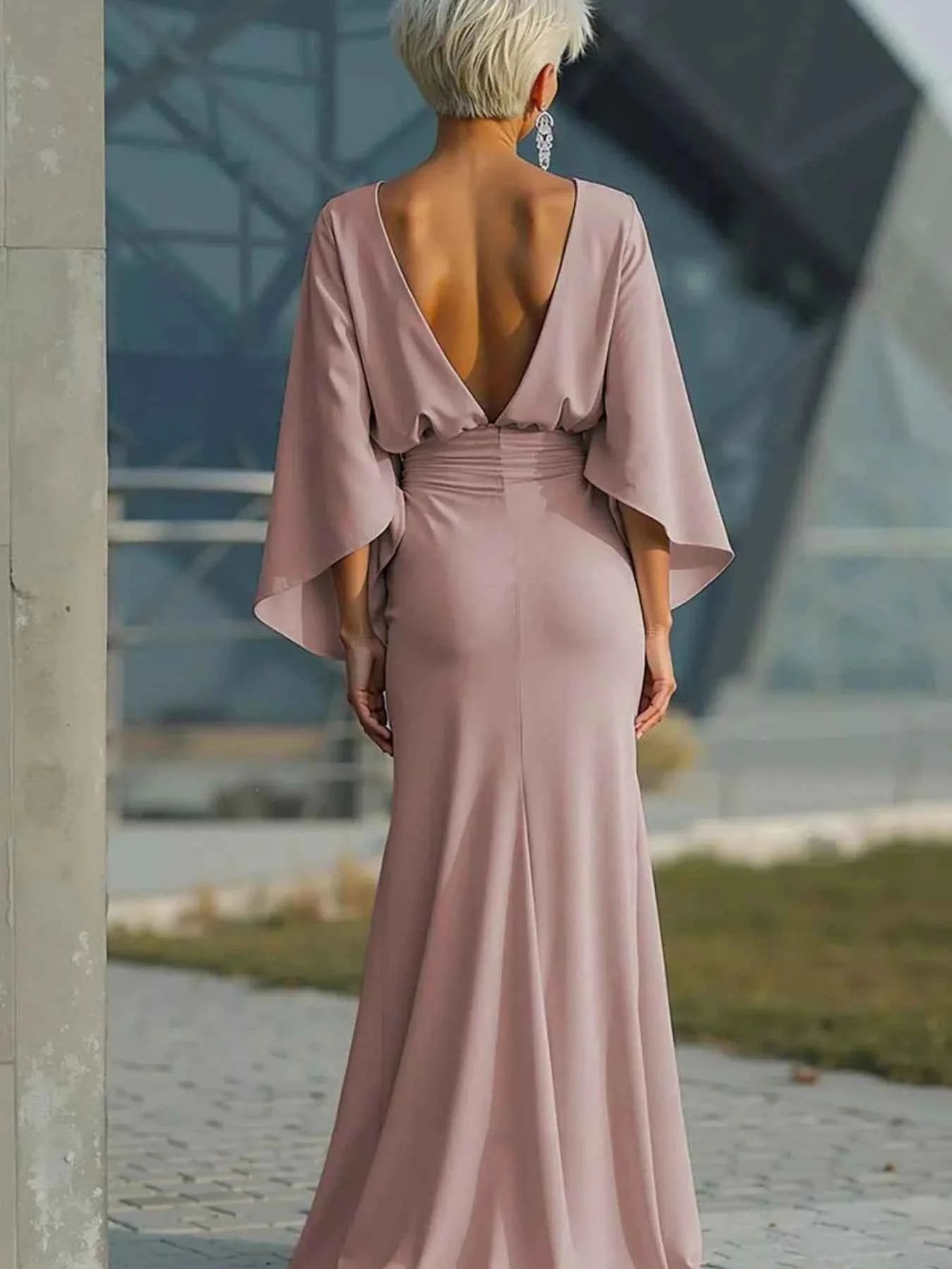 Batwing sleeve ruched maxi dress — additional view 4