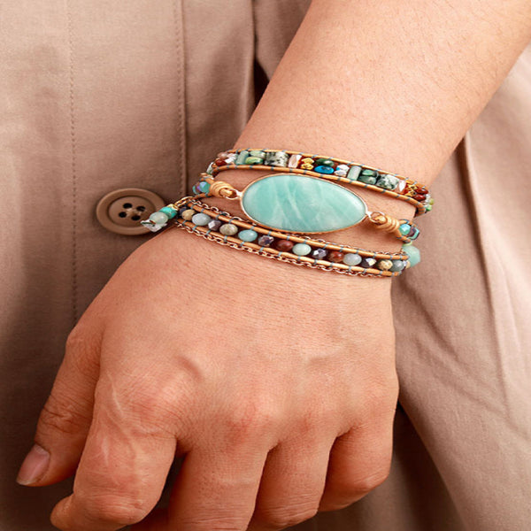 Triple layer natural stone beaded bracelet — primary view