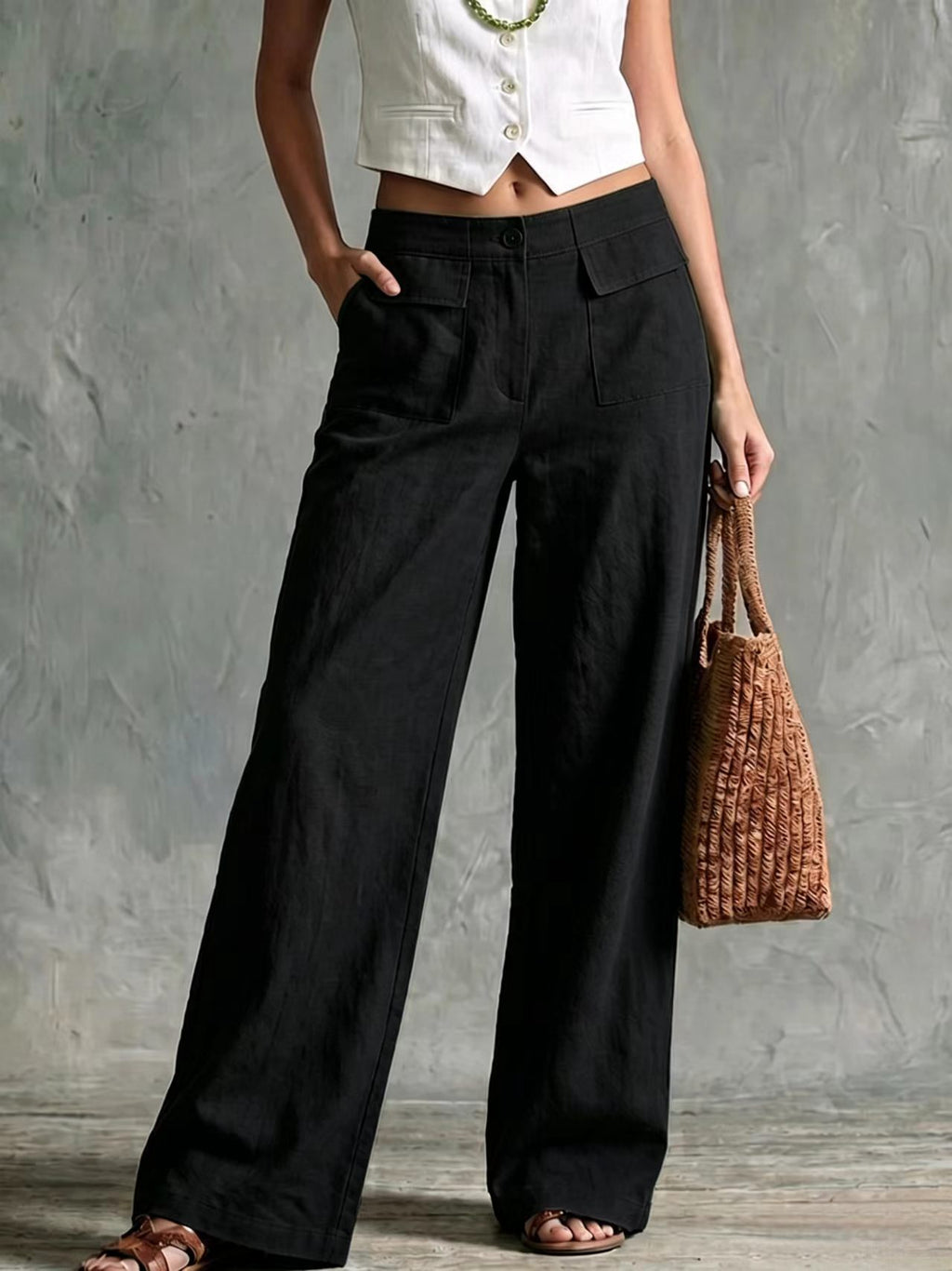 Solid-color elastic-waist casual pants product image