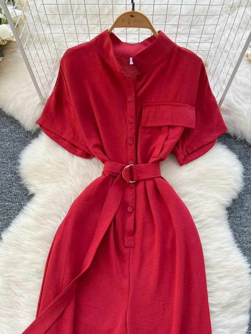 Button down wide leg jumpsuit — additional view 3