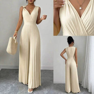 Apricot v-neck sleeveless jumpsuit for women