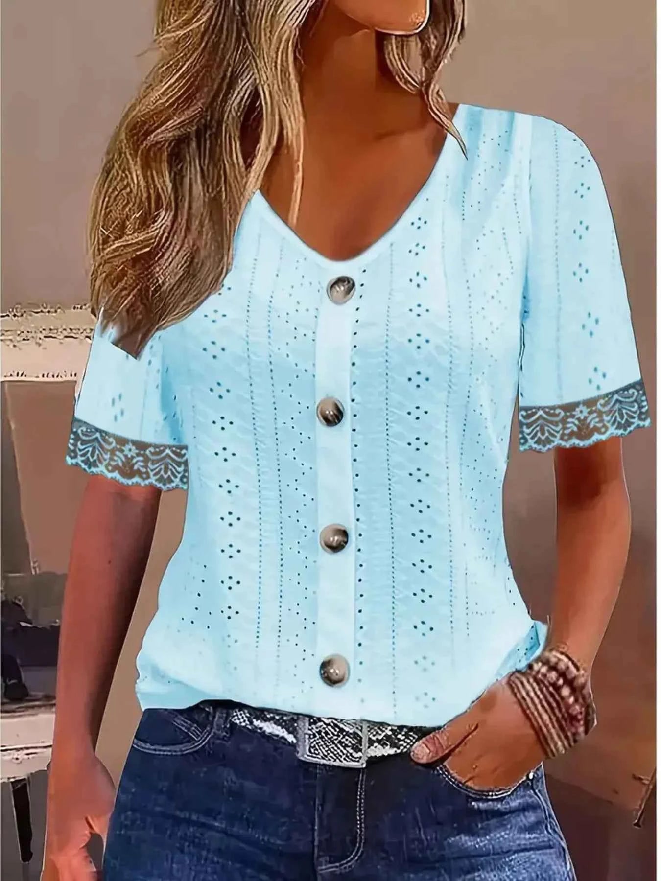 Eyelet lace short sleeve blouse — additional view 2