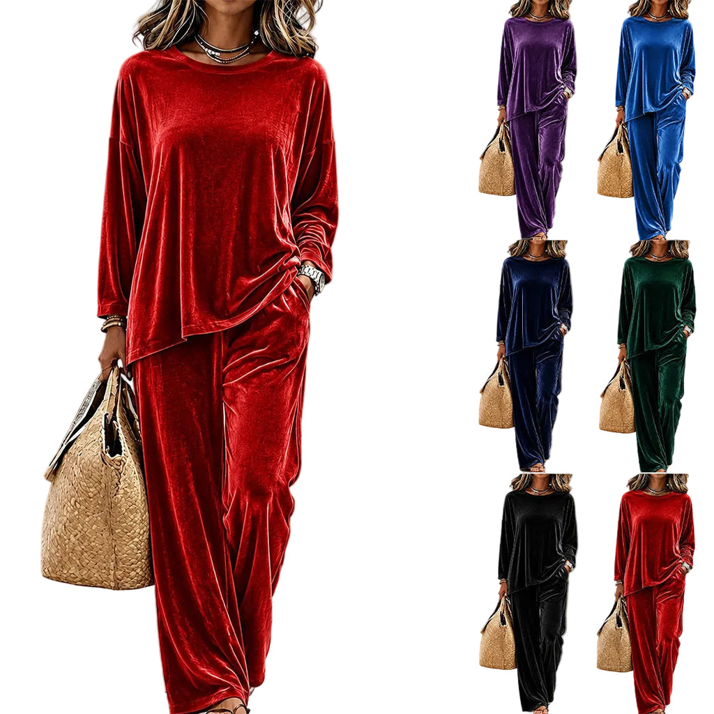 Round neck top and pants set for women, image 2