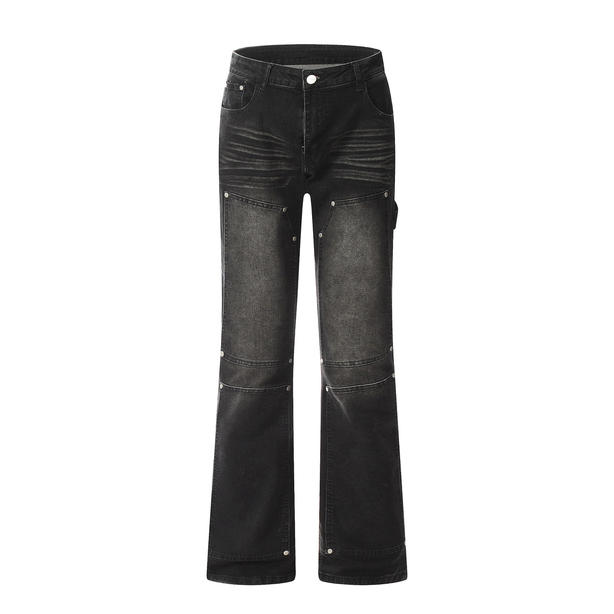 Women's Washed Black Skinny Jeans with Button Fly, angled product view