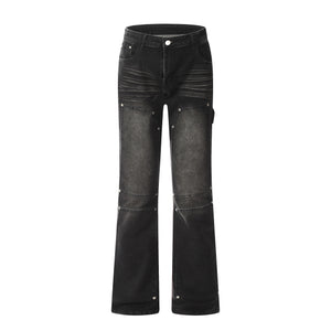 Black washed skinny jeans with button fly for women