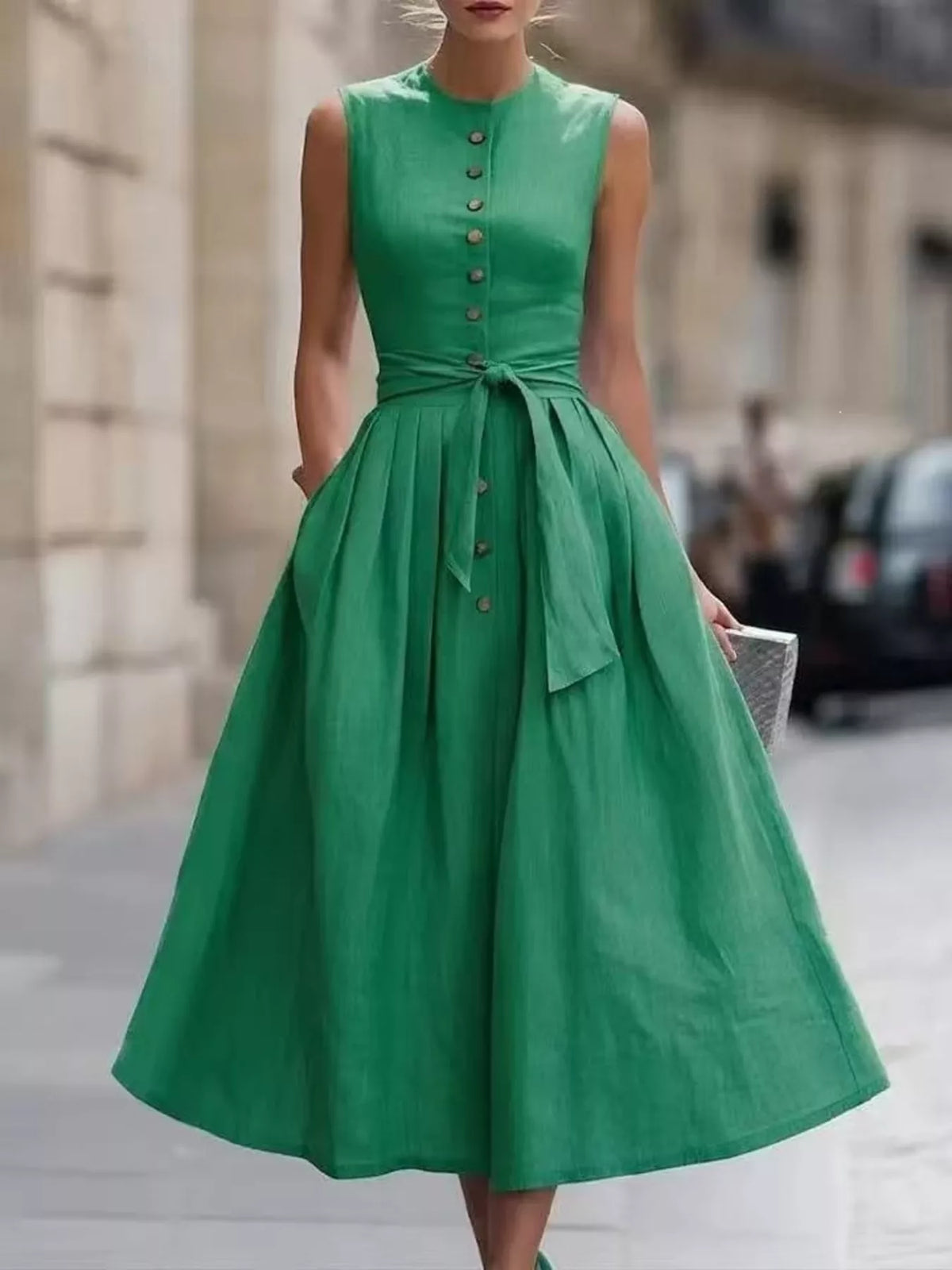 Full Size Sleeveless Button-Front Belted Midi Dress Plus Size, product view 9