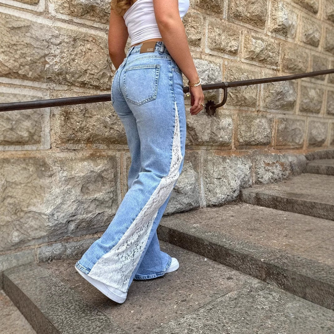Stretch Lace Straight-Leg Jeans for Women, close-up product view